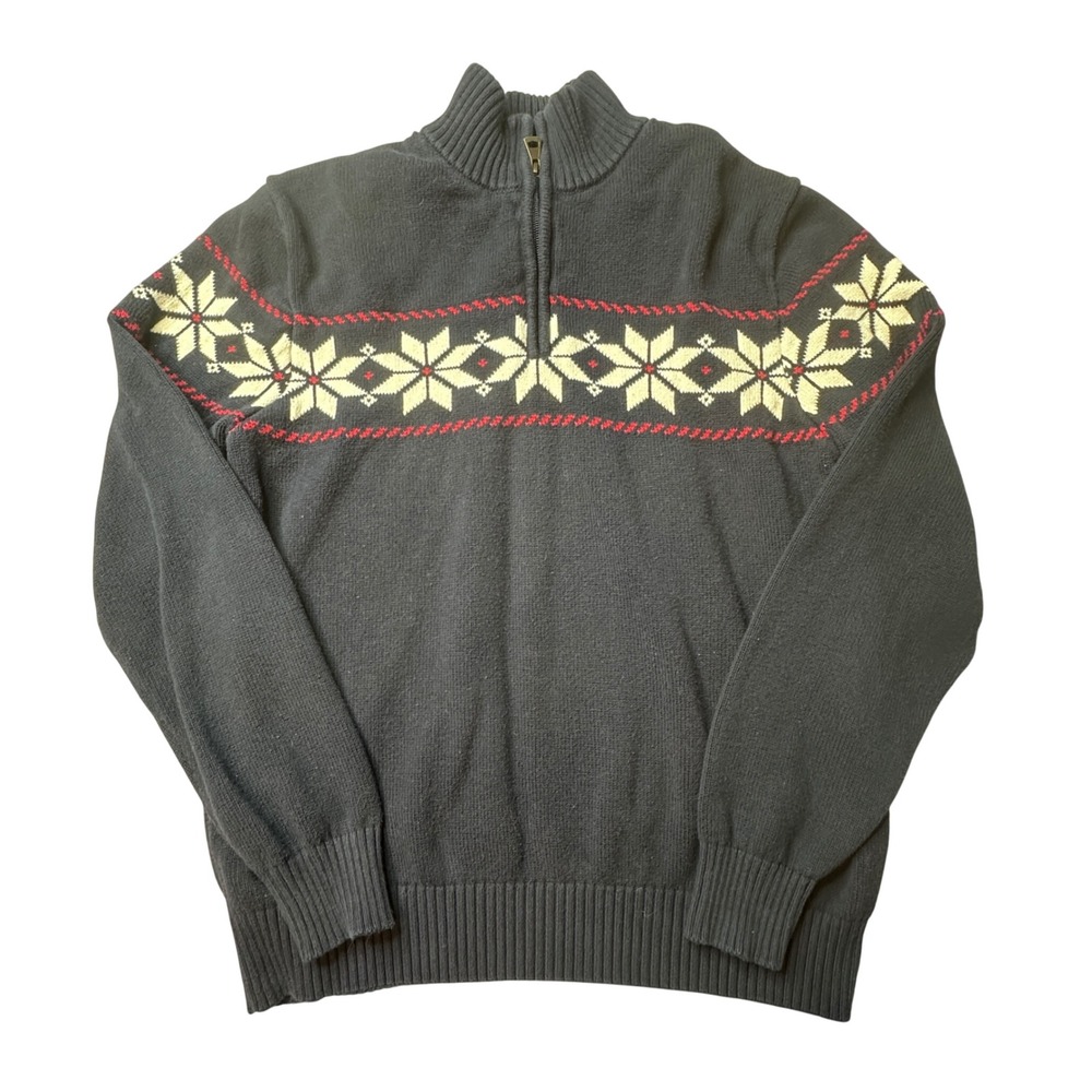 Weatherproof Sweater Mens M Navy Blue Vintage Fair‎ Isle Snowflake Quarter Zip